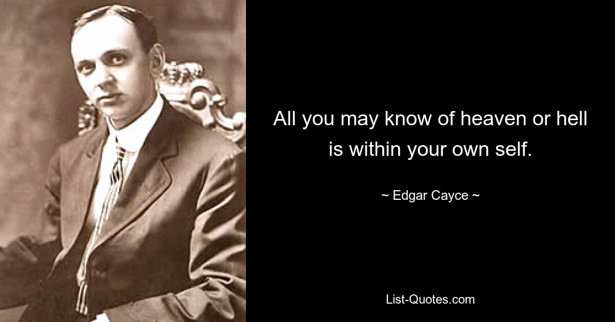 All you may know of heaven or hell is within your own self. — © Edgar Cayce