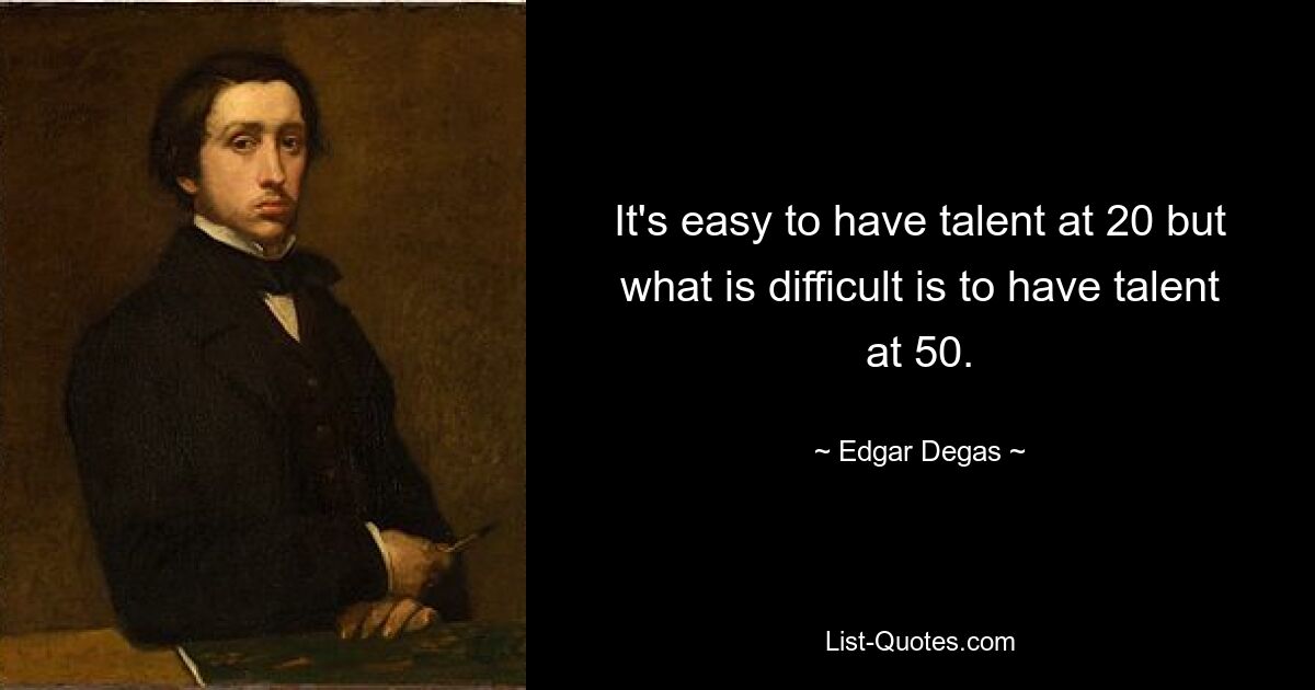 It's easy to have talent at 20 but what is difficult is to have talent at 50. — © Edgar Degas