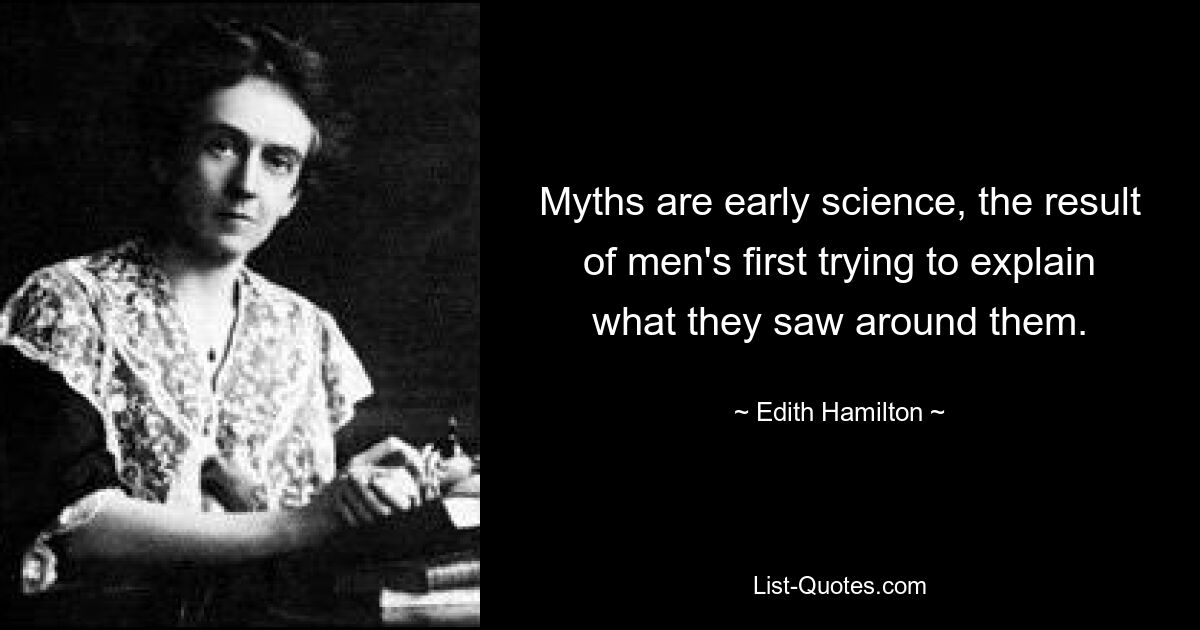 Myths are early science, the result of men's first trying to explain what they saw around them. — © Edith Hamilton