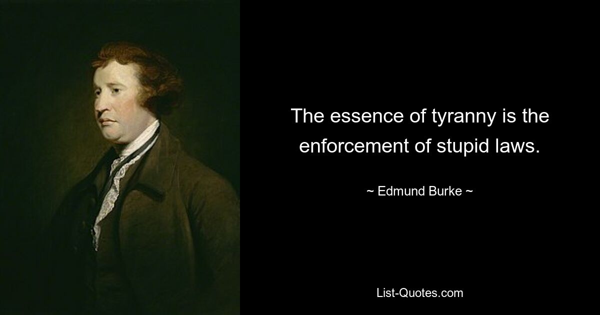 The essence of tyranny is the enforcement of stupid laws. — © Edmund Burke