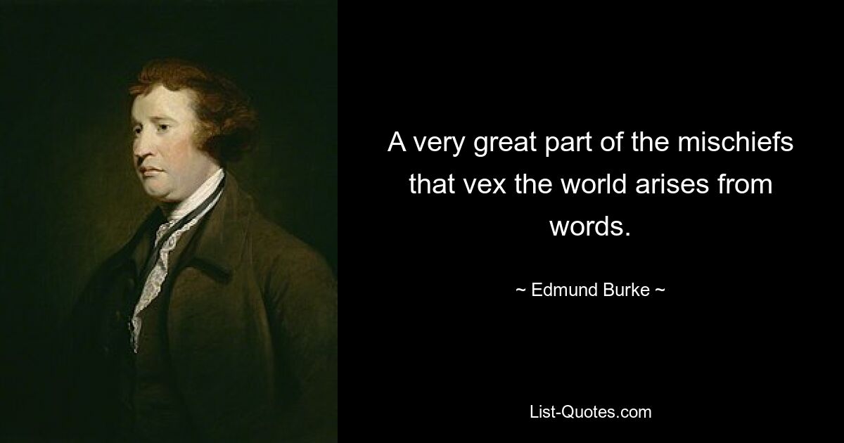 A very great part of the mischiefs that vex the world arises from words. — © Edmund Burke