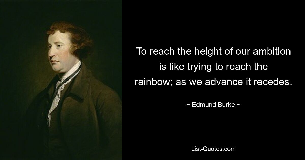 To reach the height of our ambition is like trying to reach the rainbow; as we advance it recedes. — © Edmund Burke