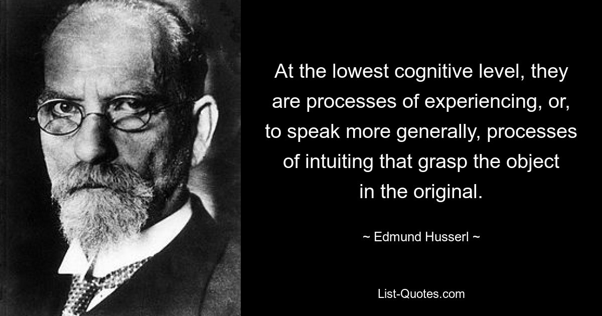 At the lowest cognitive level, they are processes of experiencing, or, to speak more generally, processes of intuiting that grasp the object in the original. — © Edmund Husserl