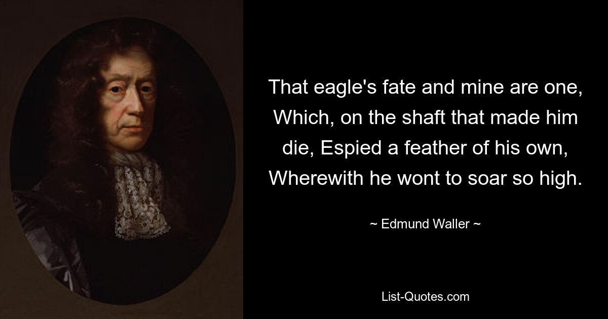 Судьба того орла и моя - одна судьба, Который на древке, заставившем его умереть, Увидел собственное перо, С помощью которого он хотел взлететь так высоко. — © Эдмунд Уоллер 