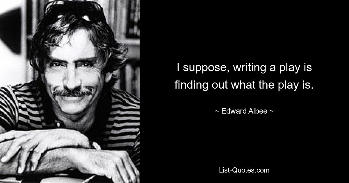 I suppose, writing a play is finding out what the play is. — © Edward Albee