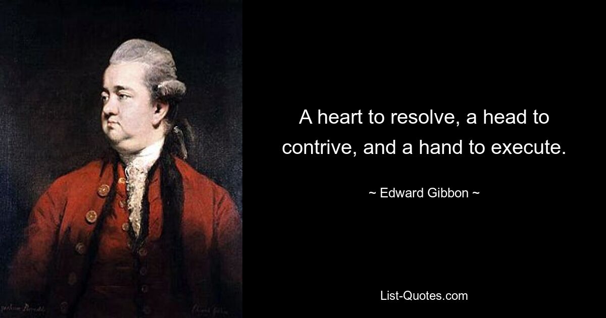 A heart to resolve, a head to contrive, and a hand to execute. — © Edward Gibbon