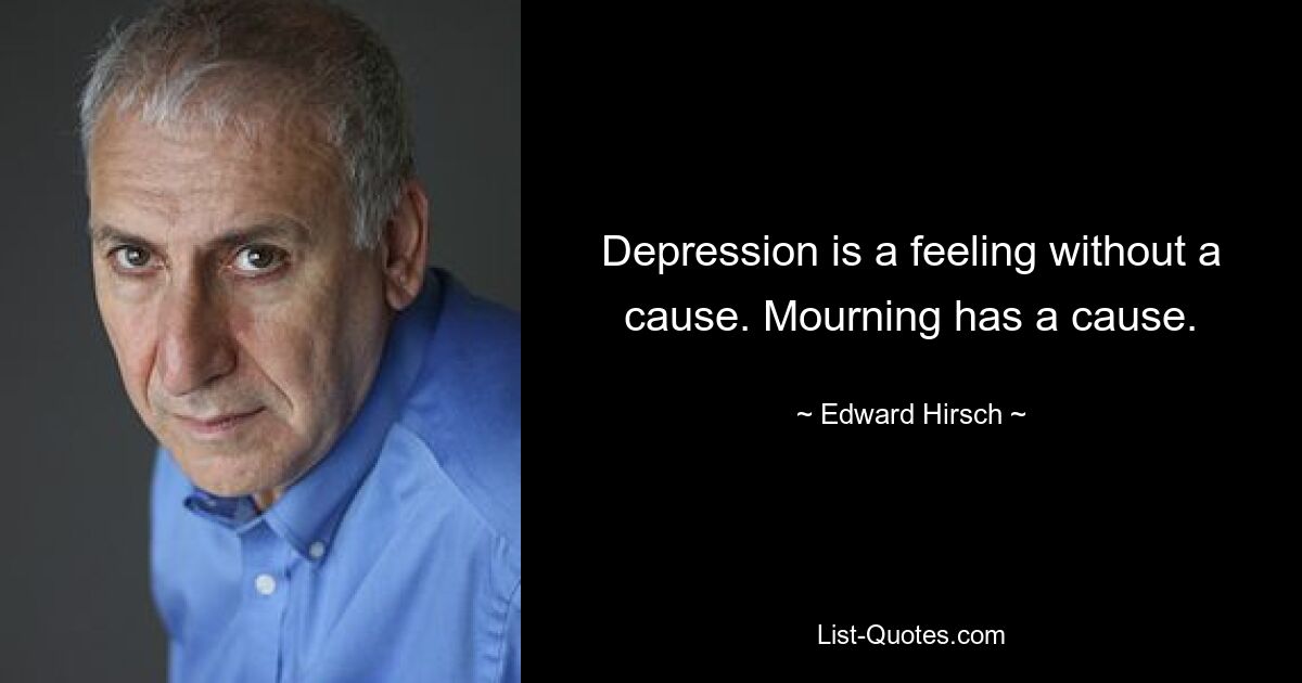 Depression is a feeling without a cause. Mourning has a cause. — © Edward Hirsch