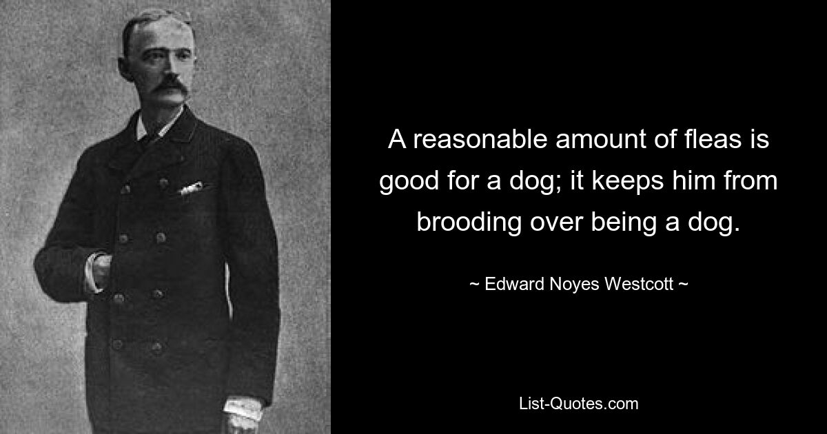 A reasonable amount of fleas is good for a dog; it keeps him from brooding over being a dog. — © Edward Noyes Westcott