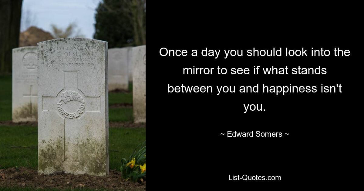 Once a day you should look into the mirror to see if what stands between you and happiness isn't you. — © Edward Somers