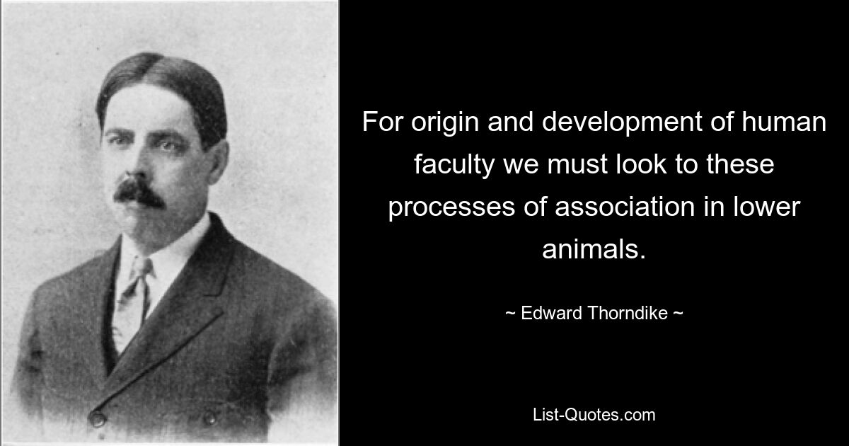 For origin and development of human faculty we must look to these processes of association in lower animals. — © Edward Thorndike