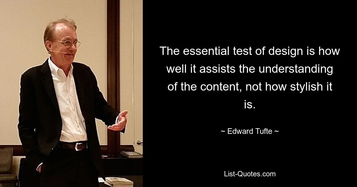 The essential test of design is how well it assists the understanding of the content, not how stylish it is. — © Edward Tufte