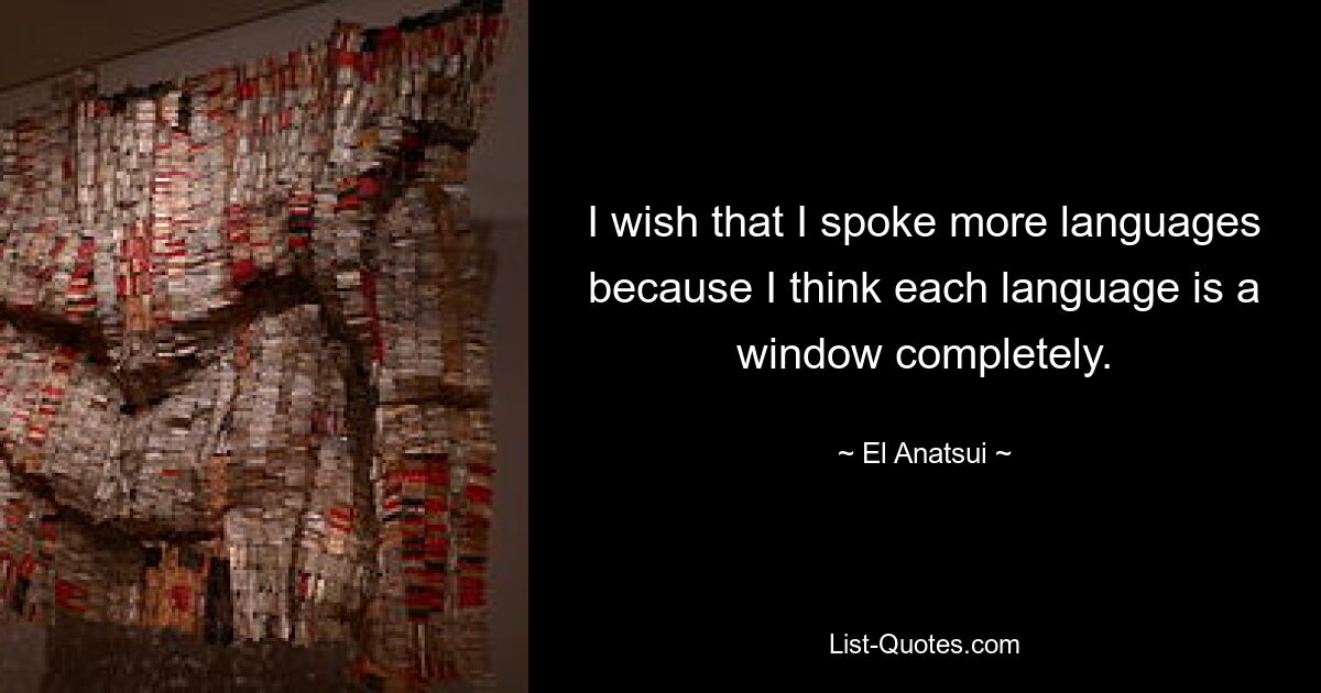 I wish that I spoke more languages because I think each language is a window completely. — © El Anatsui