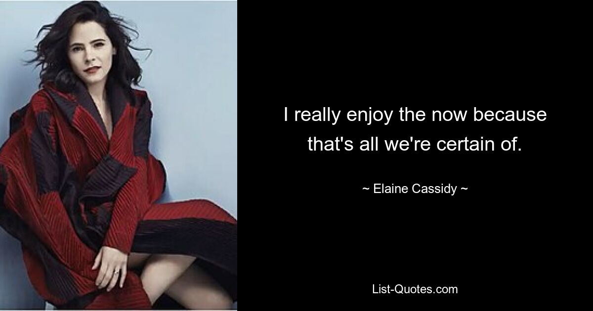 I really enjoy the now because that's all we're certain of. — © Elaine Cassidy