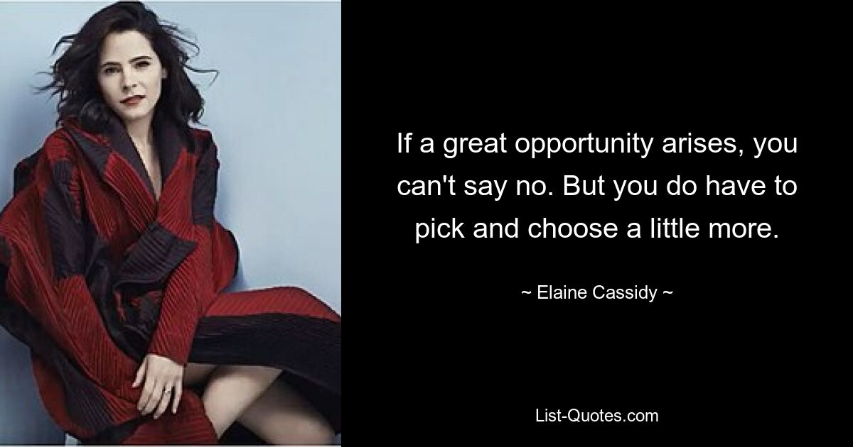 If a great opportunity arises, you can't say no. But you do have to pick and choose a little more. — © Elaine Cassidy