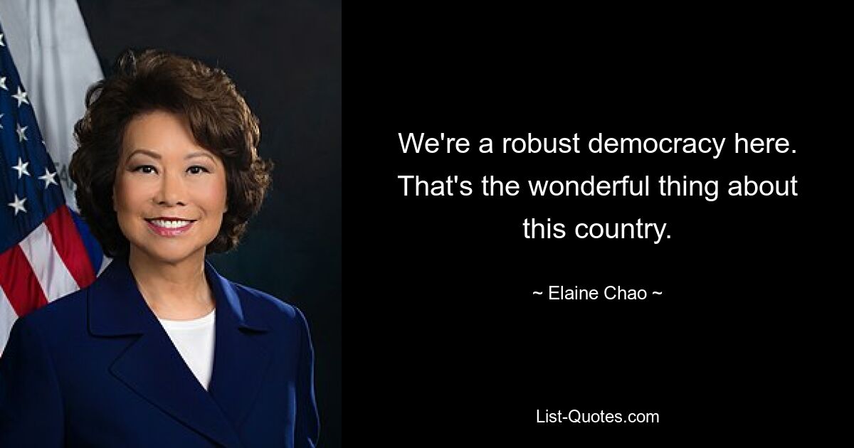 We're a robust democracy here. That's the wonderful thing about this country. — © Elaine Chao