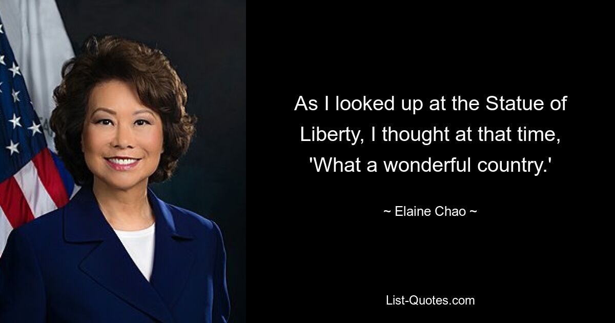 As I looked up at the Statue of Liberty, I thought at that time, 'What a wonderful country.' — © Elaine Chao