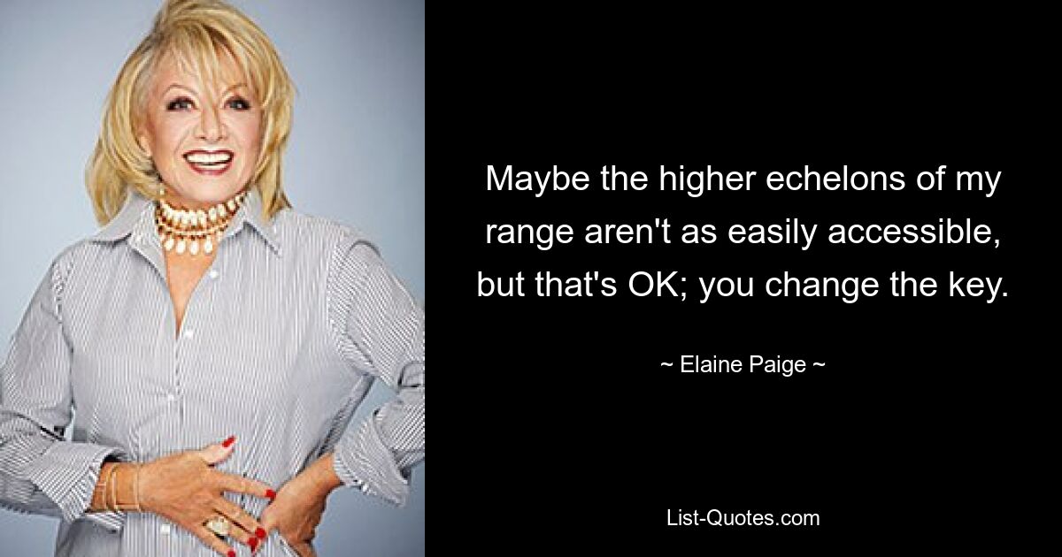 Maybe the higher echelons of my range aren't as easily accessible, but that's OK; you change the key. — © Elaine Paige