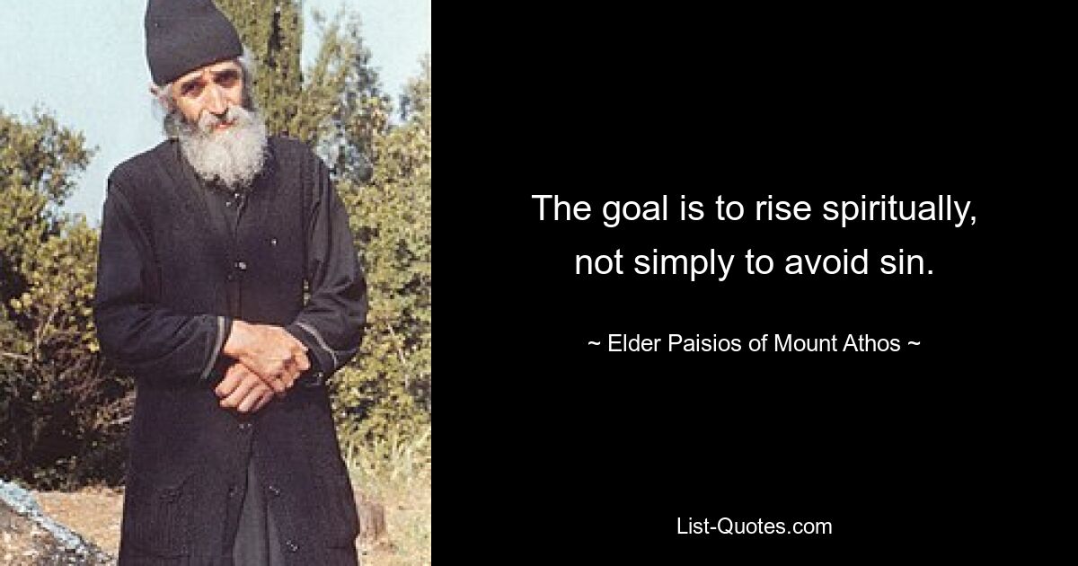 The goal is to rise spiritually, not simply to avoid sin. — © Elder Paisios of Mount Athos