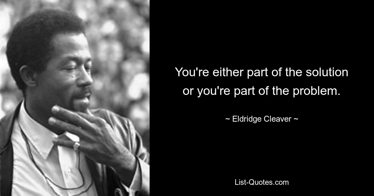 You're either part of the solution or you're part of the problem. — © Eldridge Cleaver