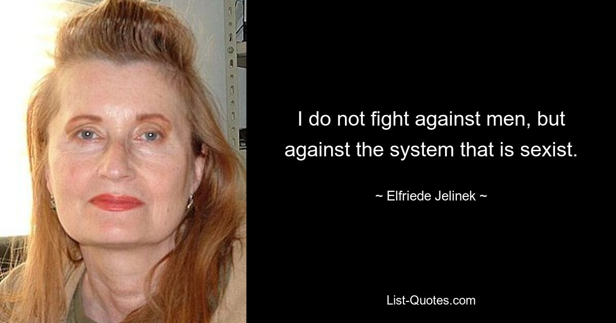 I do not fight against men, but against the system that is sexist. — © Elfriede Jelinek