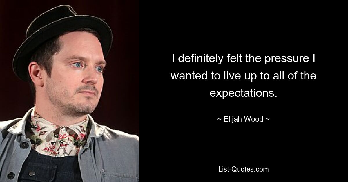 I definitely felt the pressure I wanted to live up to all of the expectations. — © Elijah Wood