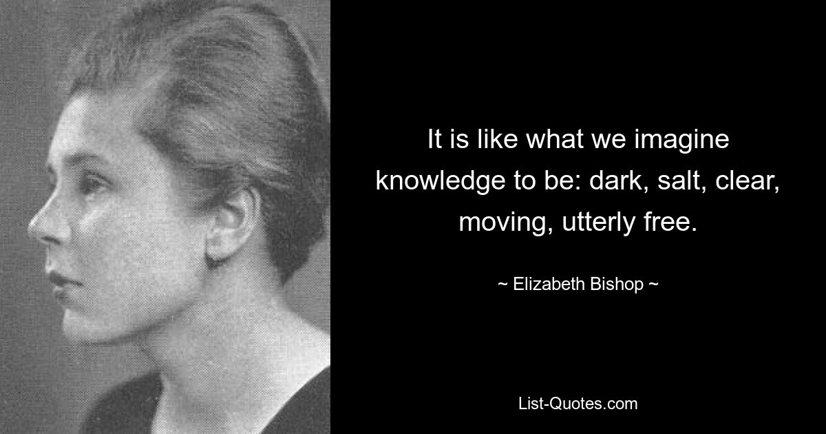 It is like what we imagine knowledge to be: dark, salt, clear, moving, utterly free. — © Elizabeth Bishop