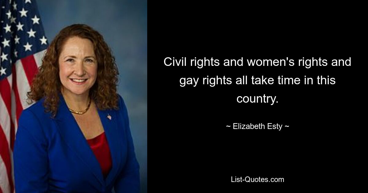 Civil rights and women's rights and gay rights all take time in this country. — © Elizabeth Esty