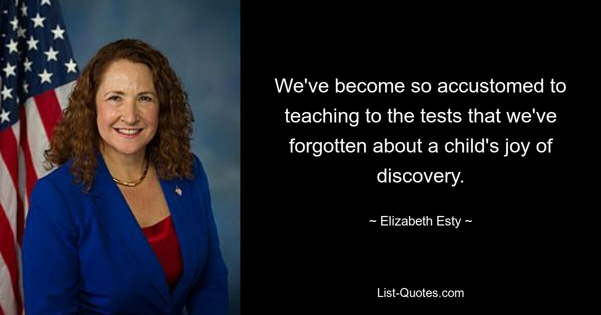 We've become so accustomed to teaching to the tests that we've forgotten about a child's joy of discovery. — © Elizabeth Esty