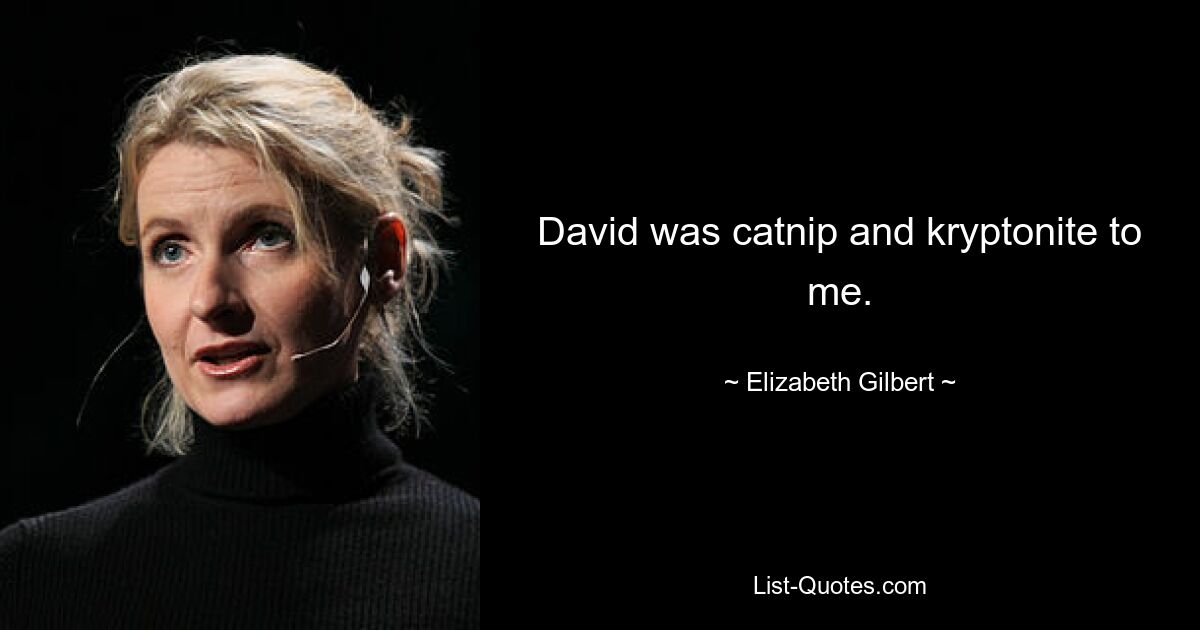 David was catnip and kryptonite to me. — © Elizabeth Gilbert