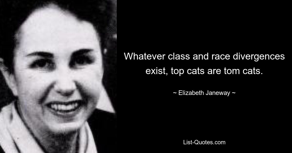 Whatever class and race divergences exist, top cats are tom cats. — © Elizabeth Janeway