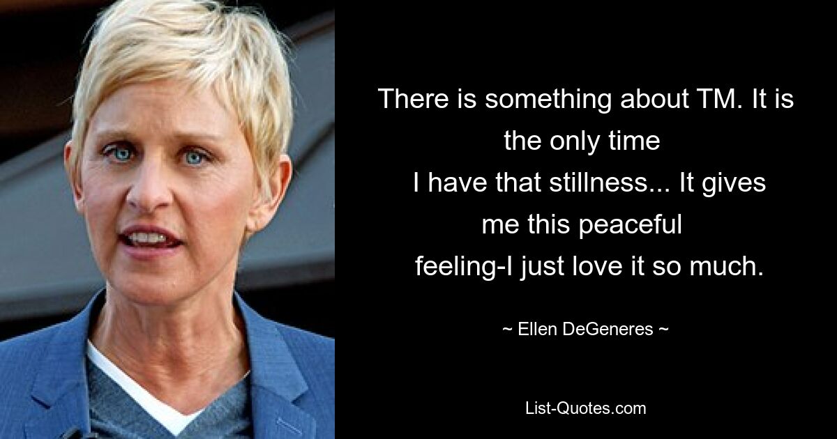 There is something about TM. It is the only time 
 I have that stillness... It gives me this peaceful 
 feeling-I just love it so much. — © Ellen DeGeneres