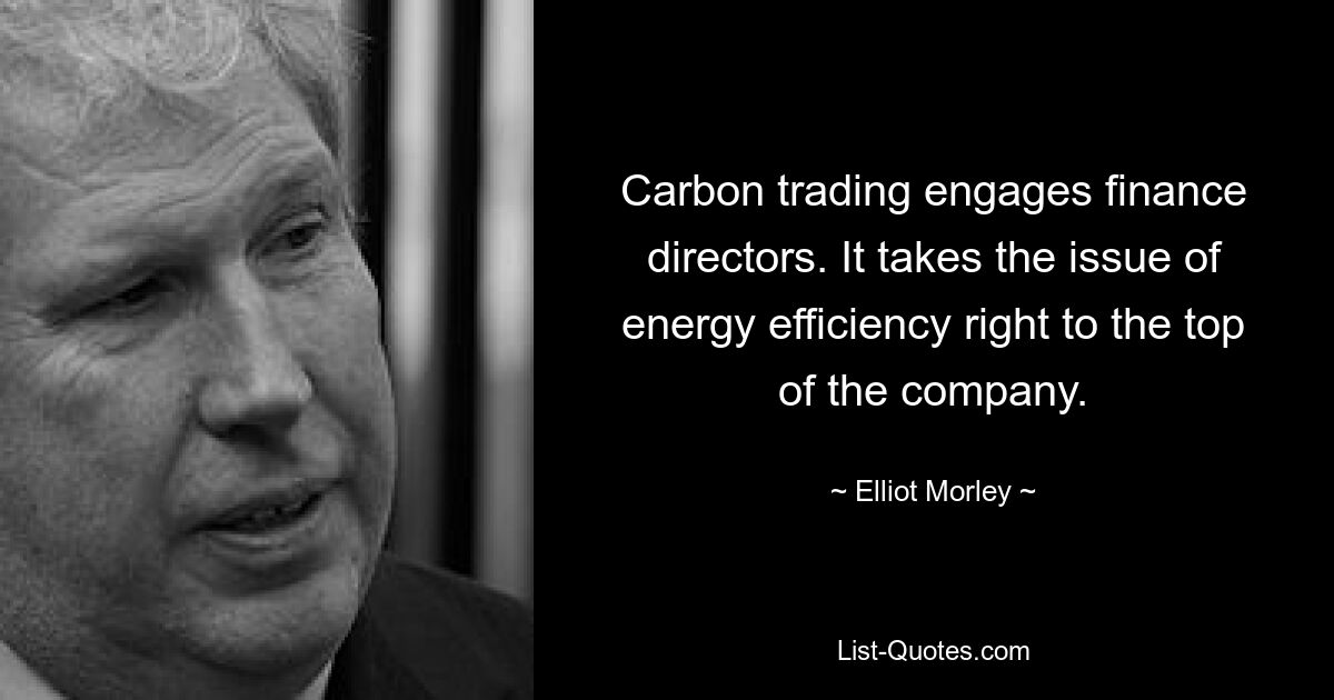 Carbon trading engages finance directors. It takes the issue of energy efficiency right to the top of the company. — © Elliot Morley