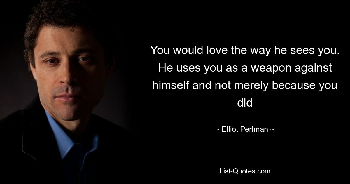 You would love the way he sees you. He uses you as a weapon against himself and not merely because you did — © Elliot Perlman