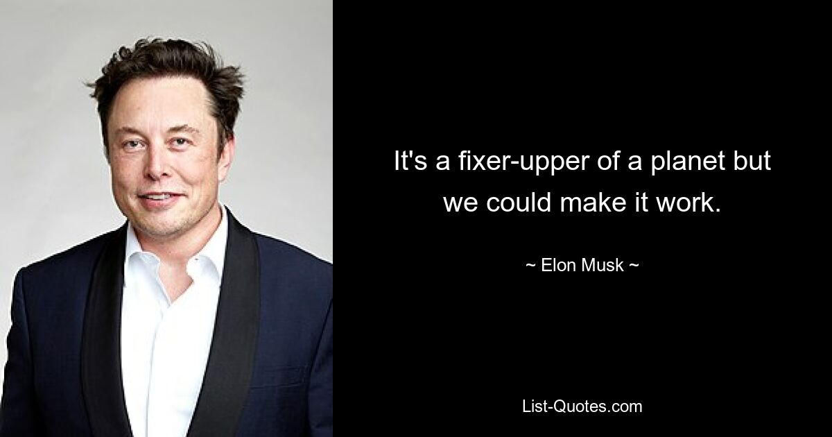 It's a fixer-upper of a planet but we could make it work. — © Elon Musk