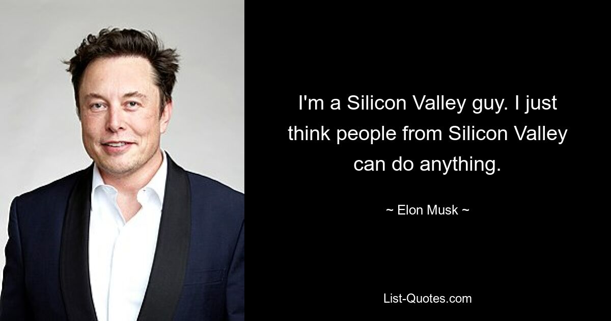 Ich bin ein Typ aus dem Silicon Valley. Ich denke einfach, dass Leute aus dem Silicon Valley alles schaffen können. — © Elon Musk 