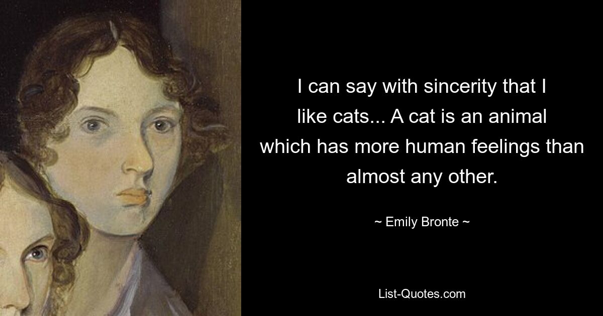 I can say with sincerity that I like cats... A cat is an animal which has more human feelings than almost any other. — © Emily Bronte