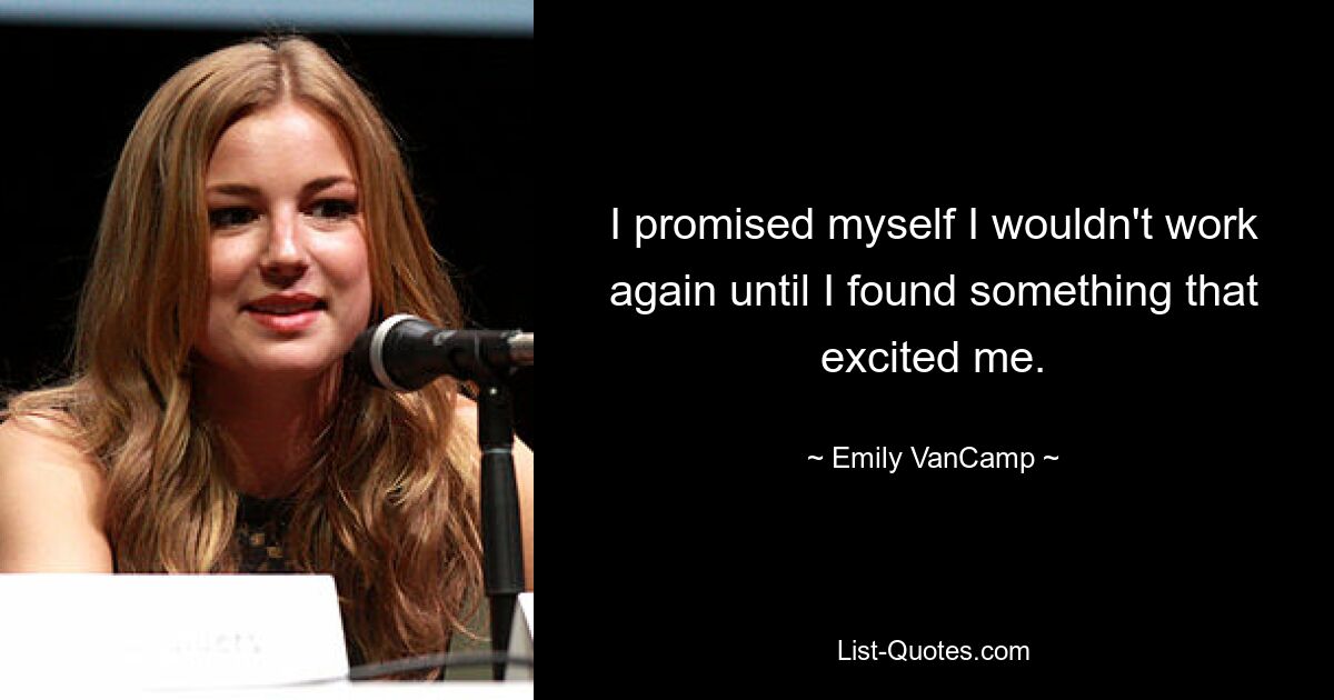 I promised myself I wouldn't work again until I found something that excited me. — © Emily VanCamp