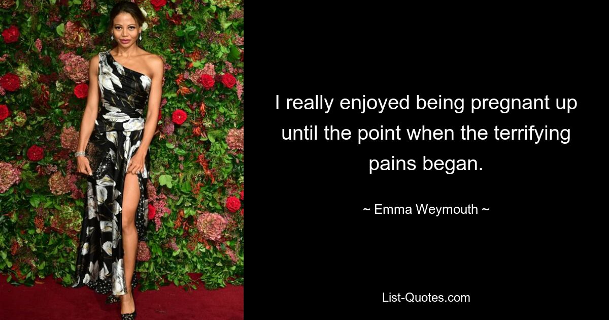 I really enjoyed being pregnant up until the point when the terrifying pains began. — © Emma Weymouth