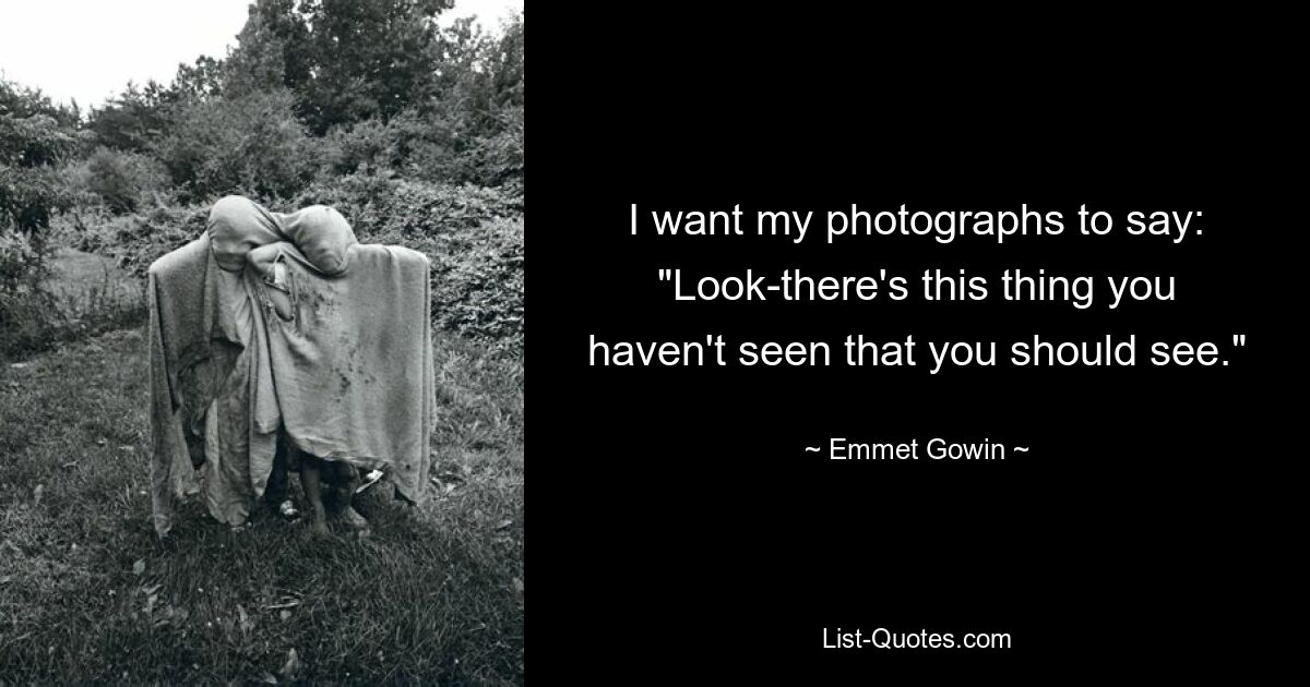 I want my photographs to say: "Look-there's this thing you haven't seen that you should see." — © Emmet Gowin