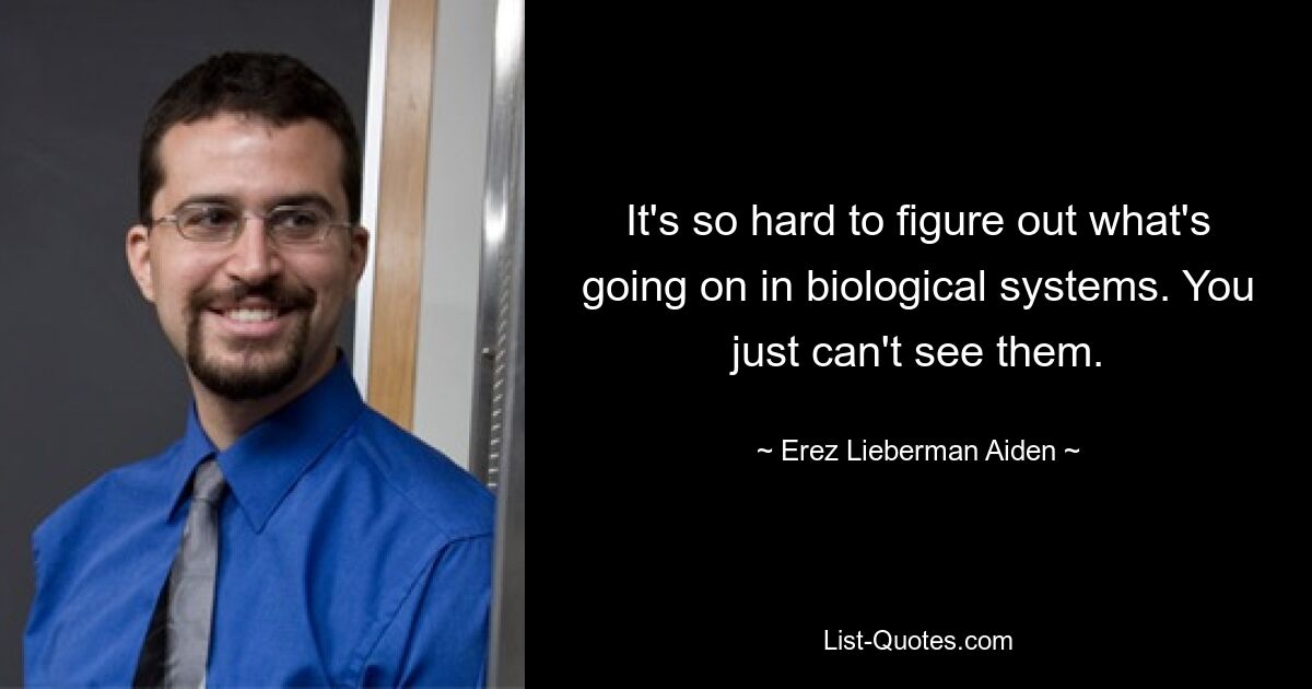 It's so hard to figure out what's going on in biological systems. You just can't see them. — © Erez Lieberman Aiden