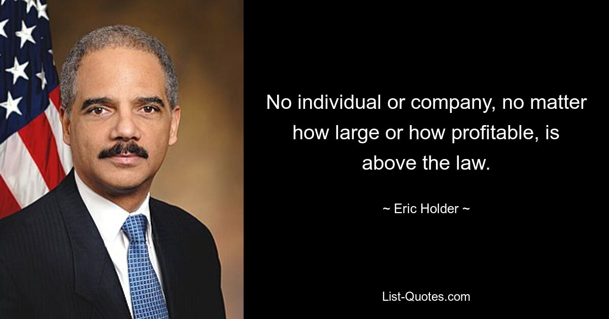 No individual or company, no matter how large or how profitable, is above the law. — © Eric Holder