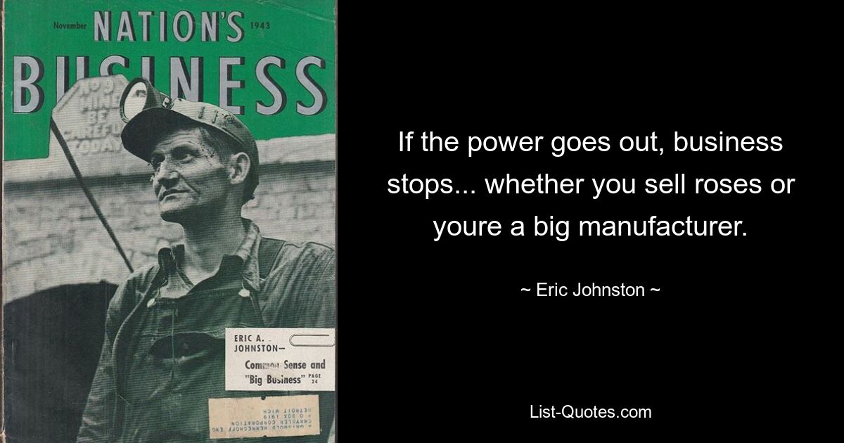 If the power goes out, business stops... whether you sell roses or youre a big manufacturer. — © Eric Johnston