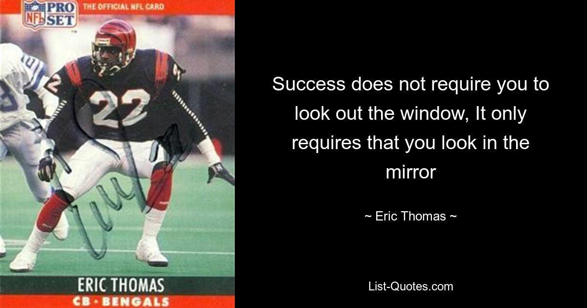 Success does not require you to look out the window, It only requires that you look in the mirror — © Eric Thomas