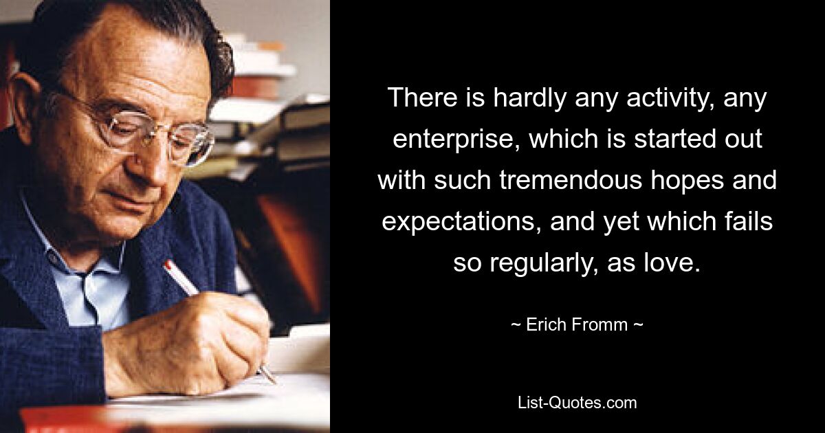 There is hardly any activity, any enterprise, which is started out with such tremendous hopes and expectations, and yet which fails so regularly, as love. — © Erich Fromm