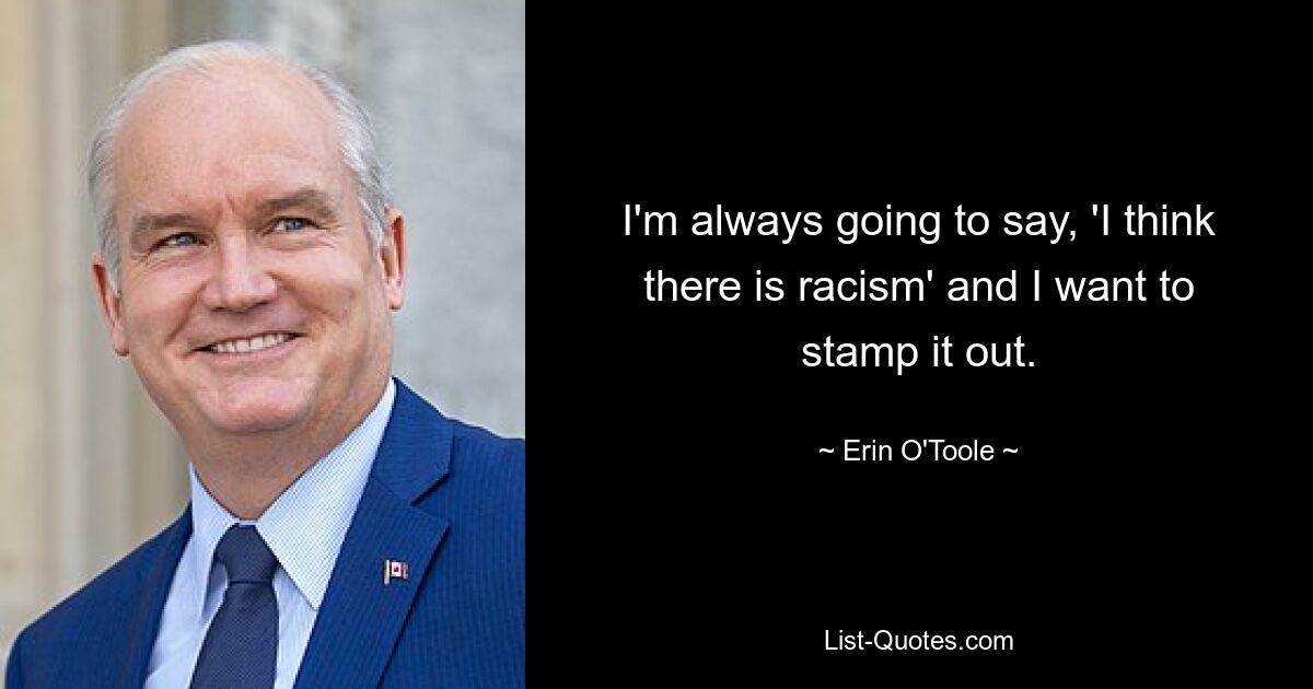 I'm always going to say, 'I think there is racism' and I want to stamp it out. — © Erin O'Toole