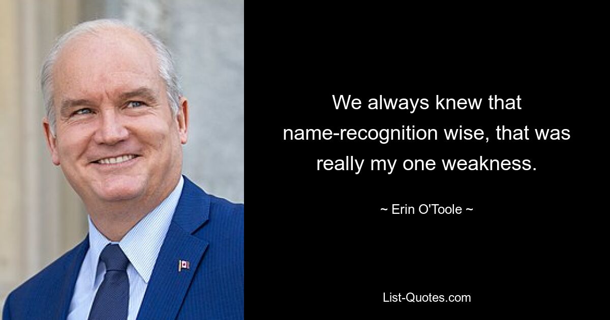 We always knew that name-recognition wise, that was really my one weakness. — © Erin O'Toole