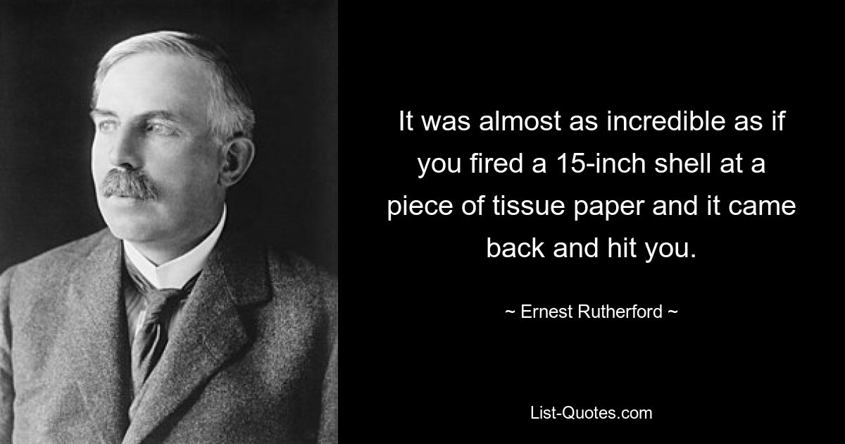 It was almost as incredible as if you fired a 15-inch shell at a piece of tissue paper and it came back and hit you. — © Ernest Rutherford