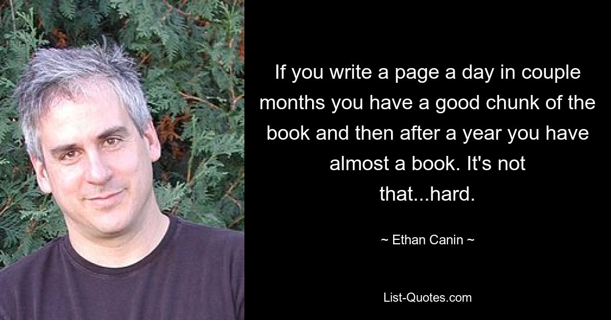 If you write a page a day in couple months you have a good chunk of the book and then after a year you have almost a book. It's not that...hard. — © Ethan Canin