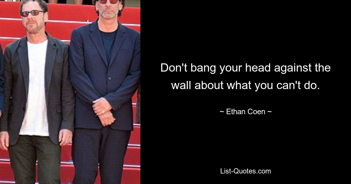 Don't bang your head against the wall about what you can't do. — © Ethan Coen