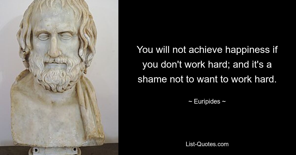 You will not achieve happiness if you don't work hard; and it's a shame not to want to work hard. — © Euripides